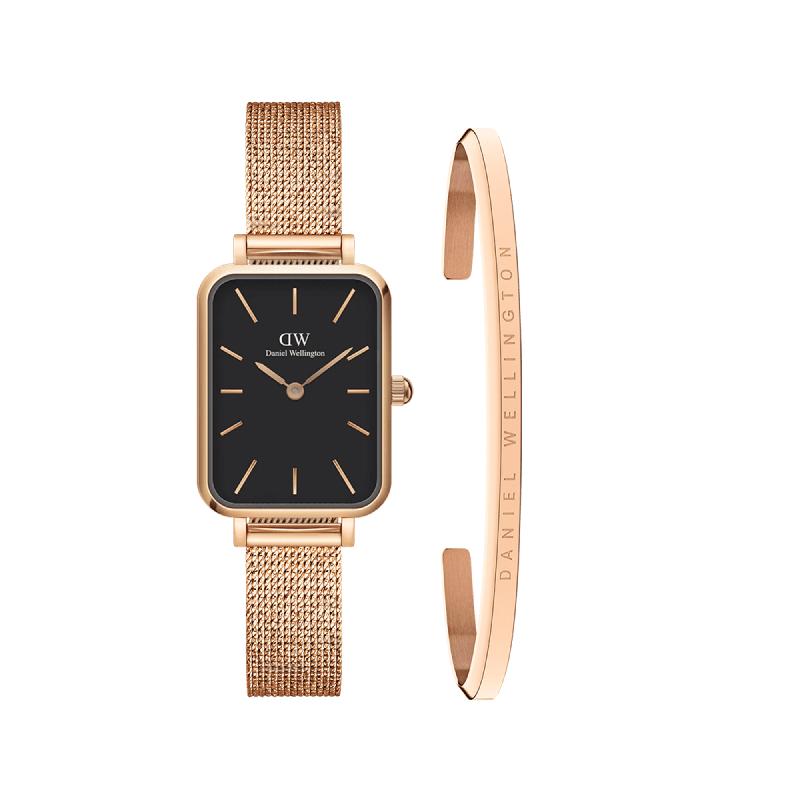 Daniel Wellington Bundle : Quadro Pressed Melrose Black + Classic Bracelet