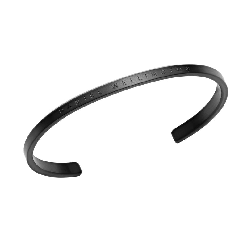 Minimalist Daniel Wellington Classic Bracelet in matte black stainless steel with an elegant engraved logo.