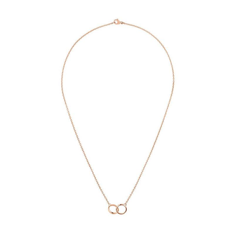 Daniel Wellington Classic Lumine Unity necklace in rose gold stainless steel with interlocking crystal-accented rings.