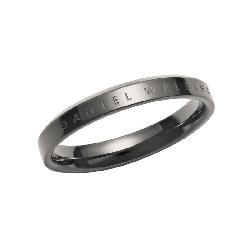 Elegant Daniel Wellington Classic Ring in anthracite grey stainless steel with engraved logo branding.