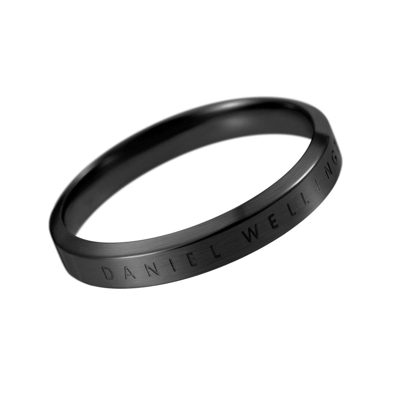 Elegant Daniel Wellington Classic Ring in matte black stainless steel with engraved logo branding.