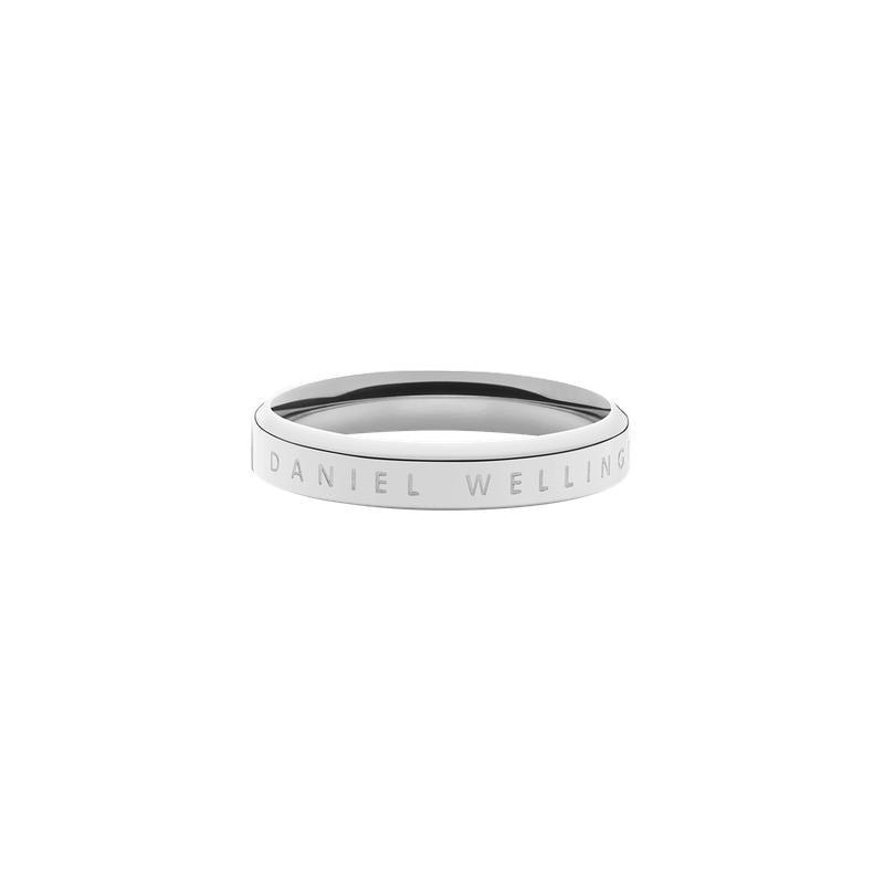 Elegant Daniel Wellington Classic Ring in polished silver stainless steel with engraved logo detail.