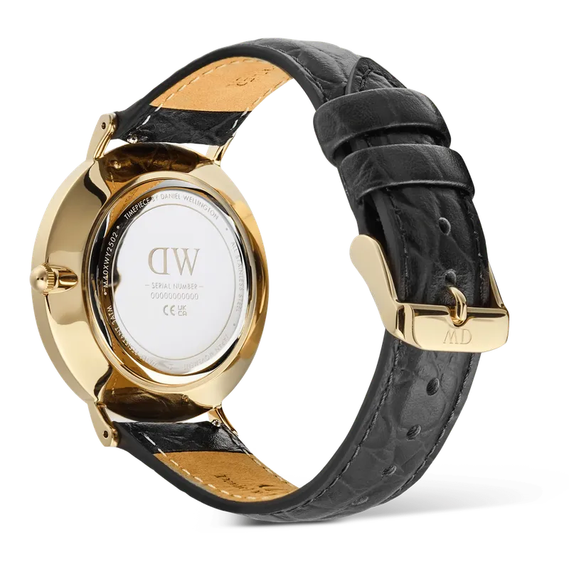 Daniel Wellington Classic Roman Numerals Date Black Croc Belly Gold