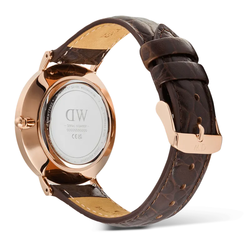 Daniel Wellington Classic Roman Numerals Date Dark Brown Croc Belly Rose Gold