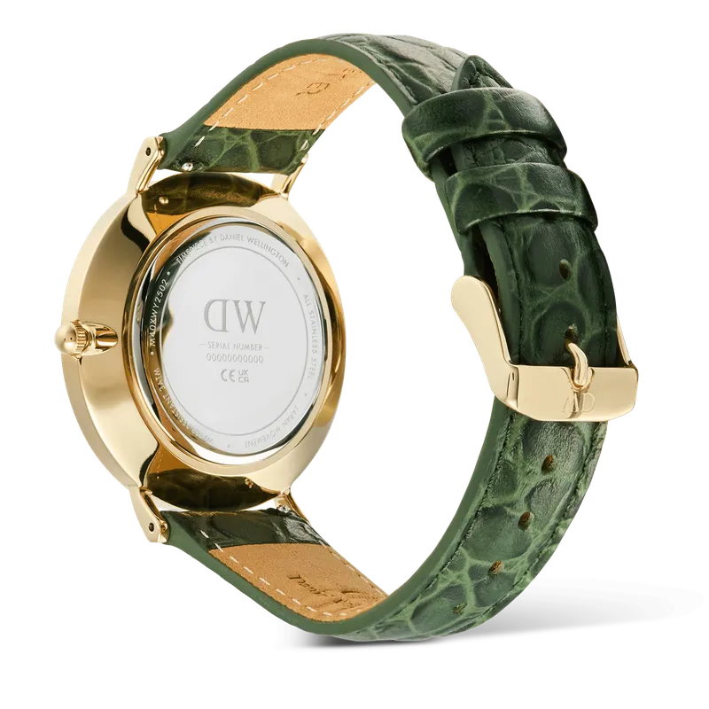 Daniel Wellington Classic Roman Numerals Date Dark Green Croc Belly Gold