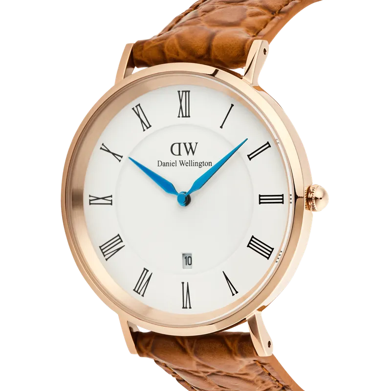 Daniel Wellington Classic Roman Numerals Date Light Brown Croc Belly Rose Gold