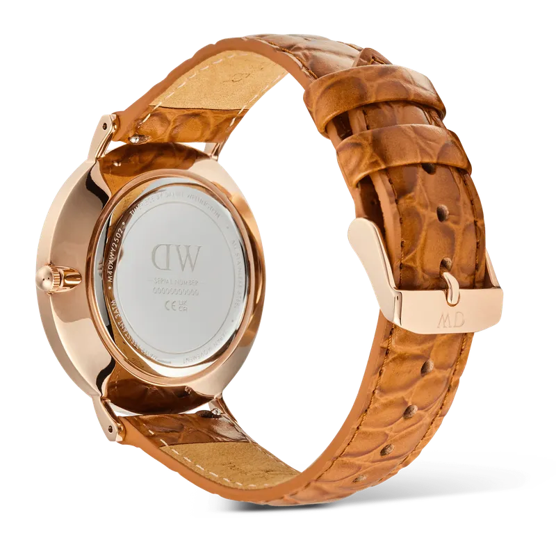 Daniel Wellington Classic Roman Numerals Date Light Brown Croc Belly Rose Gold
