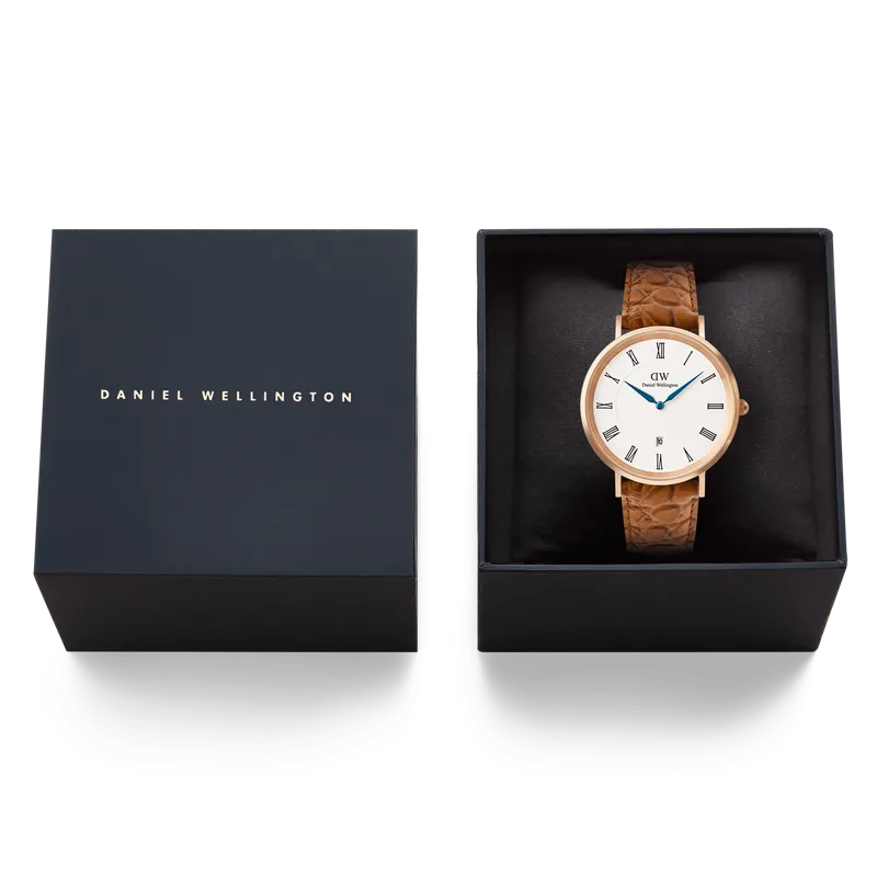 Daniel Wellington Classic Roman Numerals Date Light Brown Croc Belly Rose Gold