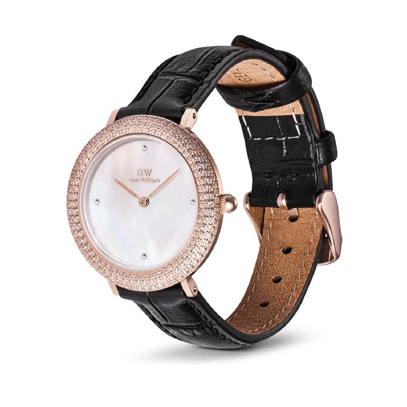 Daniel Wellington Crystalline Bezel Black Croc Rose Gold