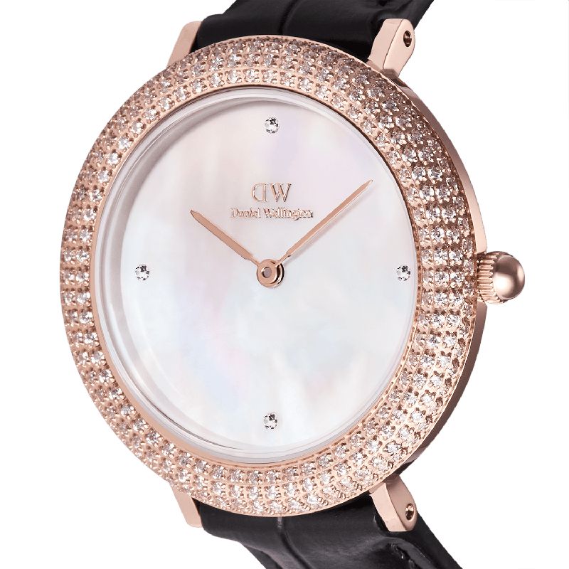 Daniel Wellington Crystalline Bezel Black Croc Rose Gold