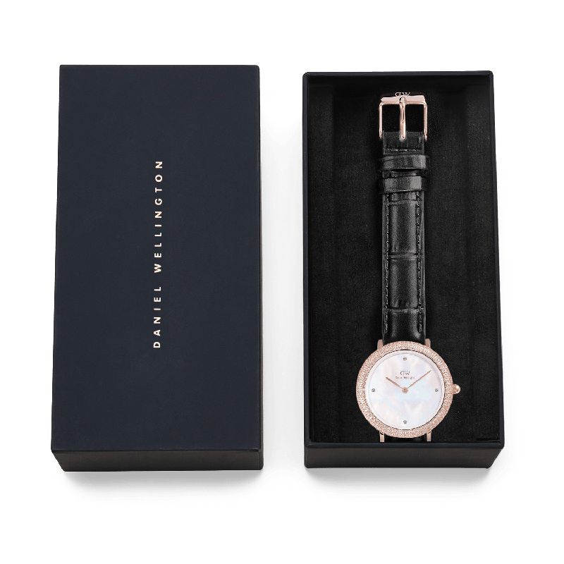 Daniel Wellington Crystalline Bezel Black Croc Rose Gold