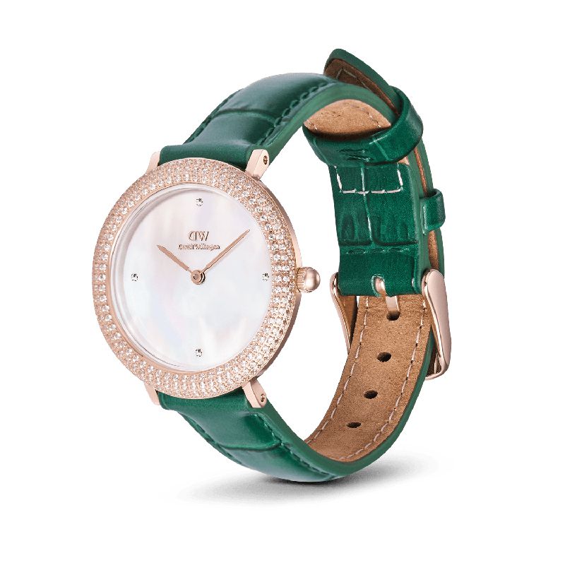 Daniel Wellington Crystalline Bezel Green Croc Rose Gold