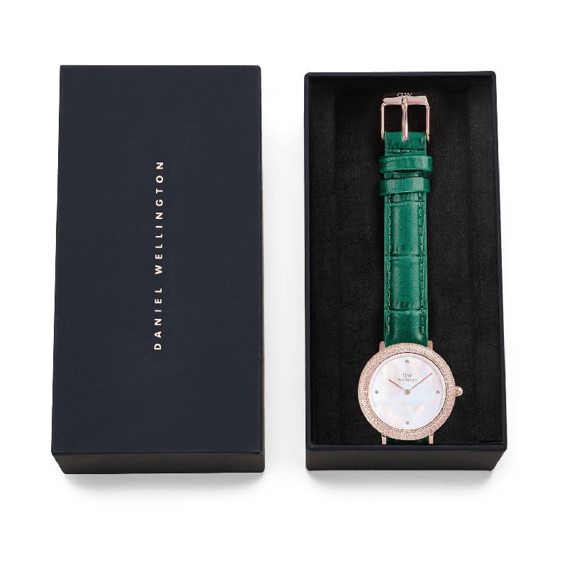 Daniel Wellington Crystalline Bezel Green Croc Rose Gold