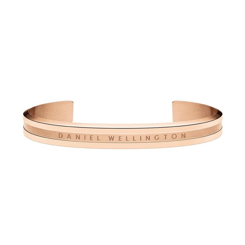 Elegant rose gold Daniel Wellington Elan cuff bracelet in size small, crafted from durable stainless steel.