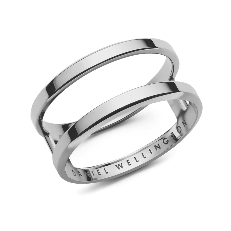 Minimalist Daniel Wellington Elan Dual Ring in polished silver stainless steel with an elegant, open-band design.