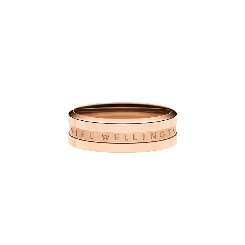 Elegant rose gold-plated stainless steel Daniel Wellington Elan ring with a sleek, minimalist engraved band design.