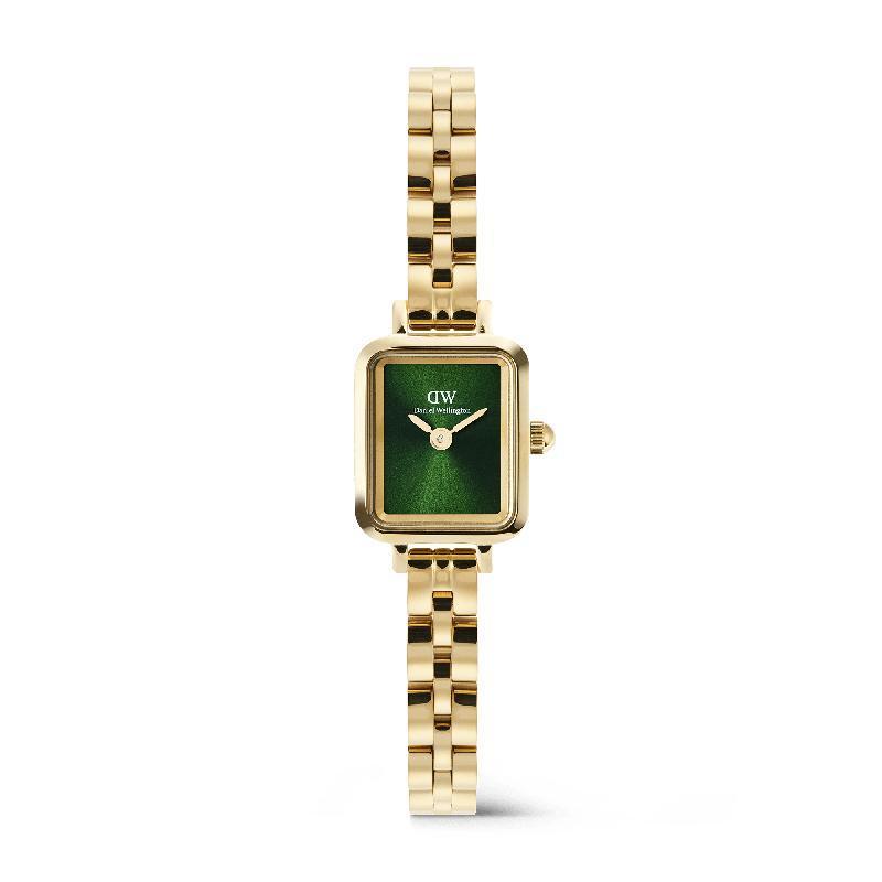 Daniel Wellington Elegant Quadro Mini Arch 3‑Link Emerald Sunray Gold Watch