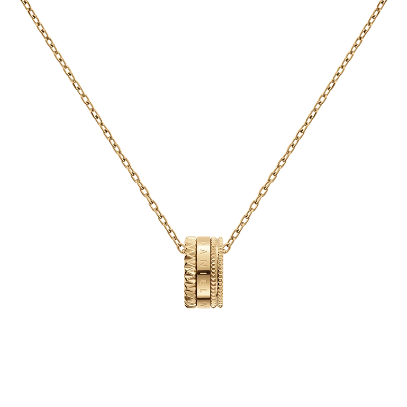 Daniel Wellington gold stainless steel Elevation necklace featuring a geometric pendant on a sleek cable chain.