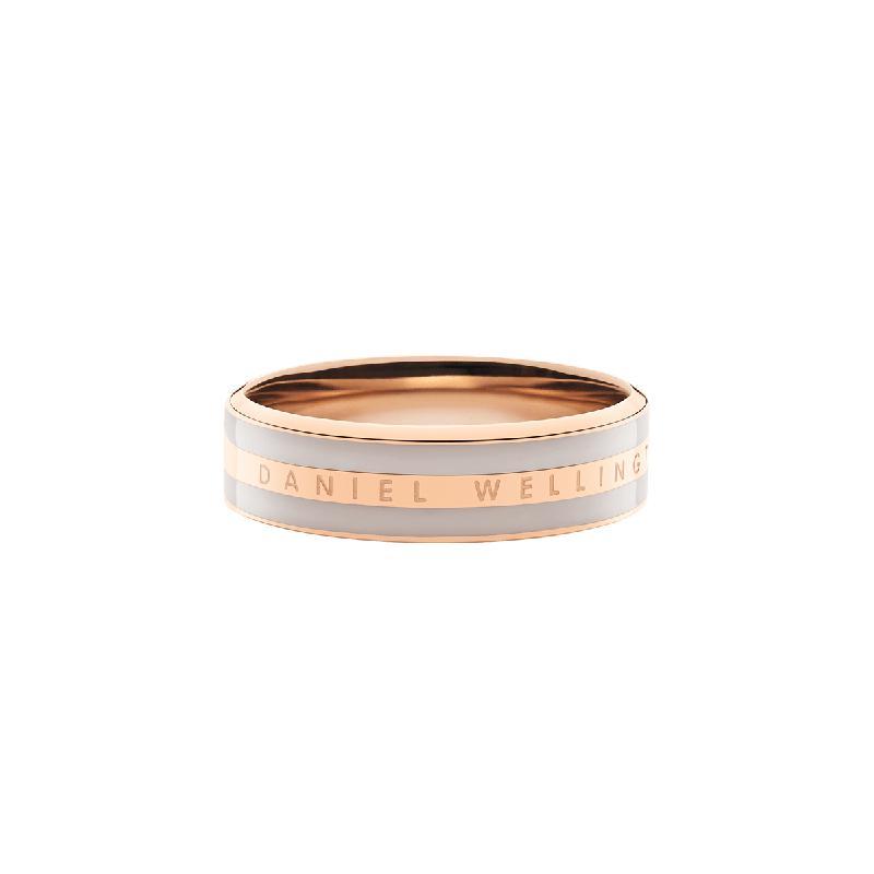 Daniel Wellington Emalie ring in desert sand enamel and rose gold stainless steel with an engraved logo band.