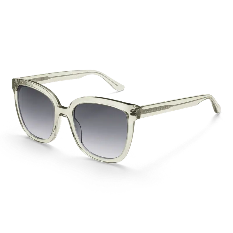 Daniel Wellington Grande oversized sunglasses in olive bio-acetate with refined black gradient lenses.