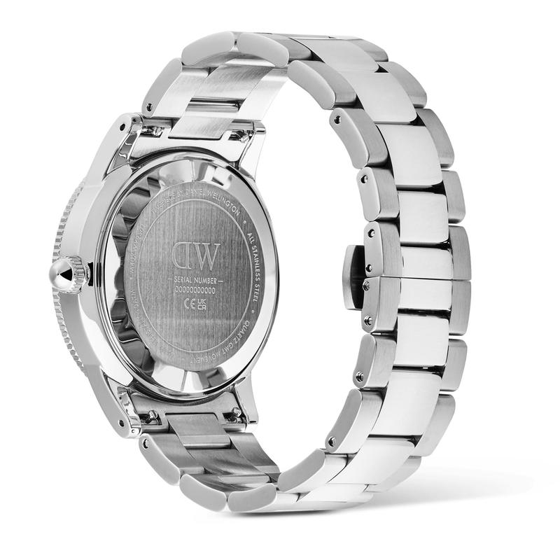 Daniel Wellington Iconic GMT Link Black Blue Ceramic Bezel Silver Watch