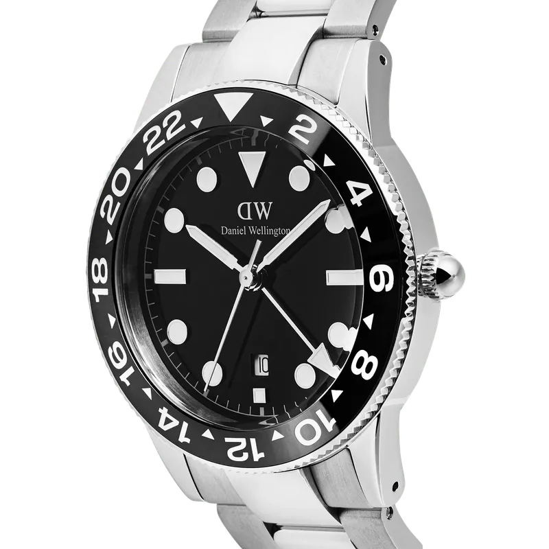 Daniel Wellington Iconic GMT Link Black Ceramic Bezel Silver Watch