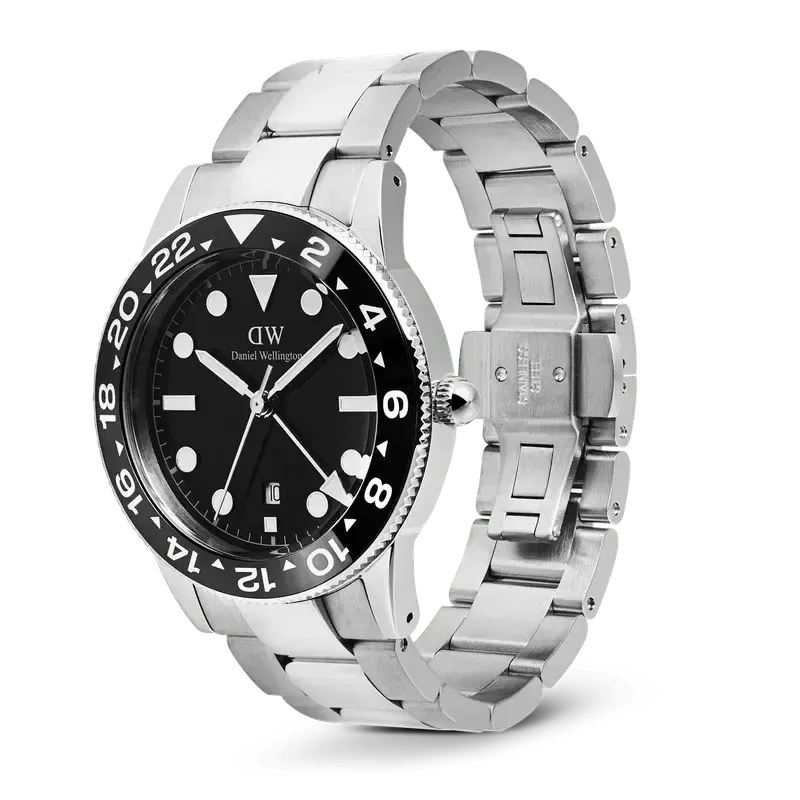 Daniel Wellington Iconic GMT Link Black Ceramic Bezel Silver Watch