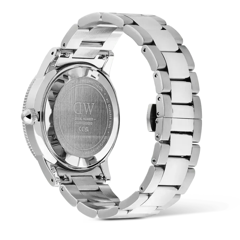Daniel Wellington Iconic GMT Link Black Ceramic Bezel Silver Watch