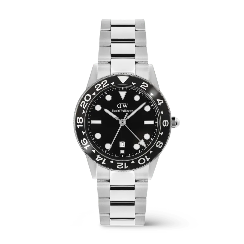 Daniel Wellington Iconic GMT Link Black Ceramic Bezel Silver Watch