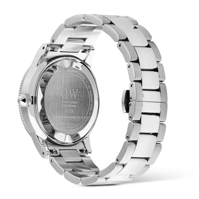 Daniel Wellington Iconic GMT Link Black Green Ceramic Bezel Silver Watch