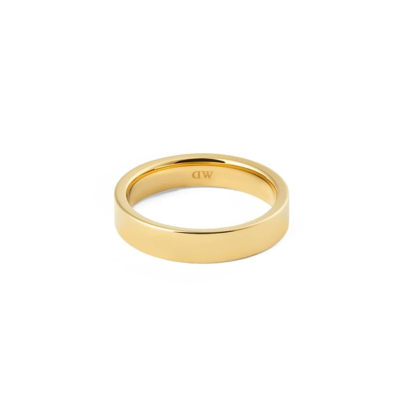 Daniel Wellington Line 4.5mm polished gold ring with a minimalist, unisex band design and interior logo detail.