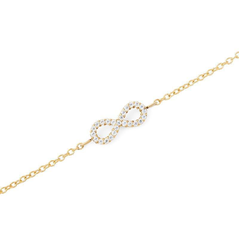 Daniel Wellington Mirelle gold infinity bracelet with sparkling white cubic zirconia stones on a delicate chain.