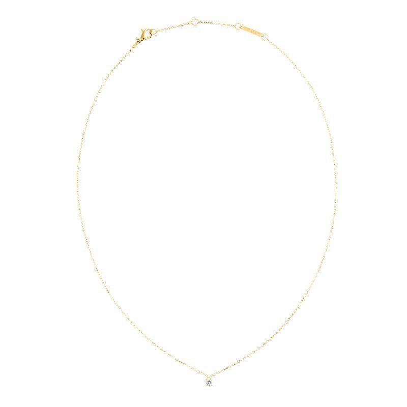 Daniel Wellington Mirelle gold solitaire necklace featuring a delicate 3mm white crystal pendant on a thin stainless steel chain.