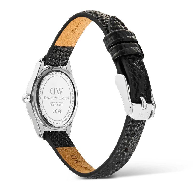 Daniel Wellington Ophelia Mini Black Lizard Ice Blue Guilloché Silver Watch