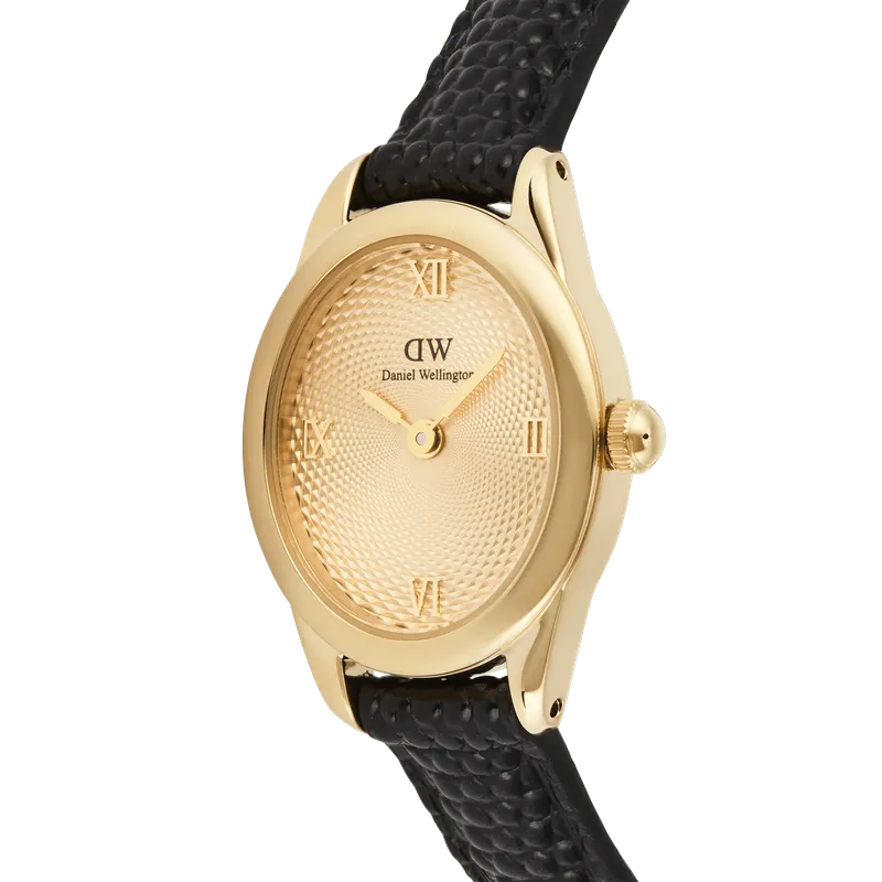 Daniel Wellington Ophelia Mini Black Lizard Unitone Guilloché Gold Watch