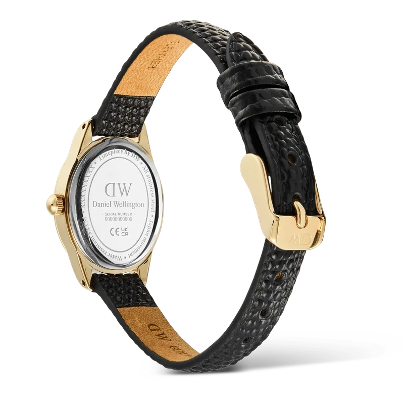 Daniel Wellington Ophelia Mini Black Lizard Unitone Guilloché Gold Watch