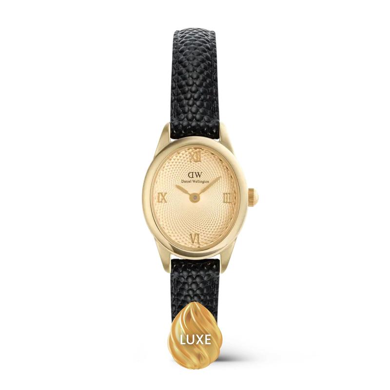 Daniel Wellington Ophelia Mini Black Lizard Unitone Guilloché Gold Watch