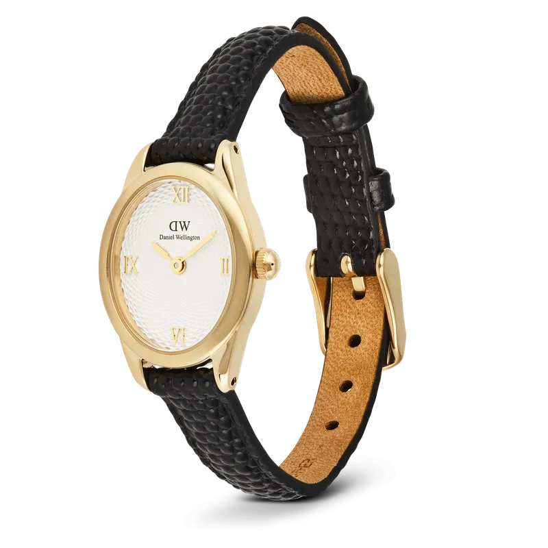 Daniel Wellington Ophelia Mini Black Lizard White Guilloché Gold Watch