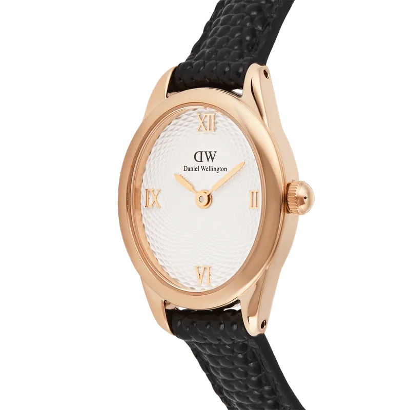 Daniel Wellington Ophelia Mini Black Lizard White Guilloché Rose Gold Watch