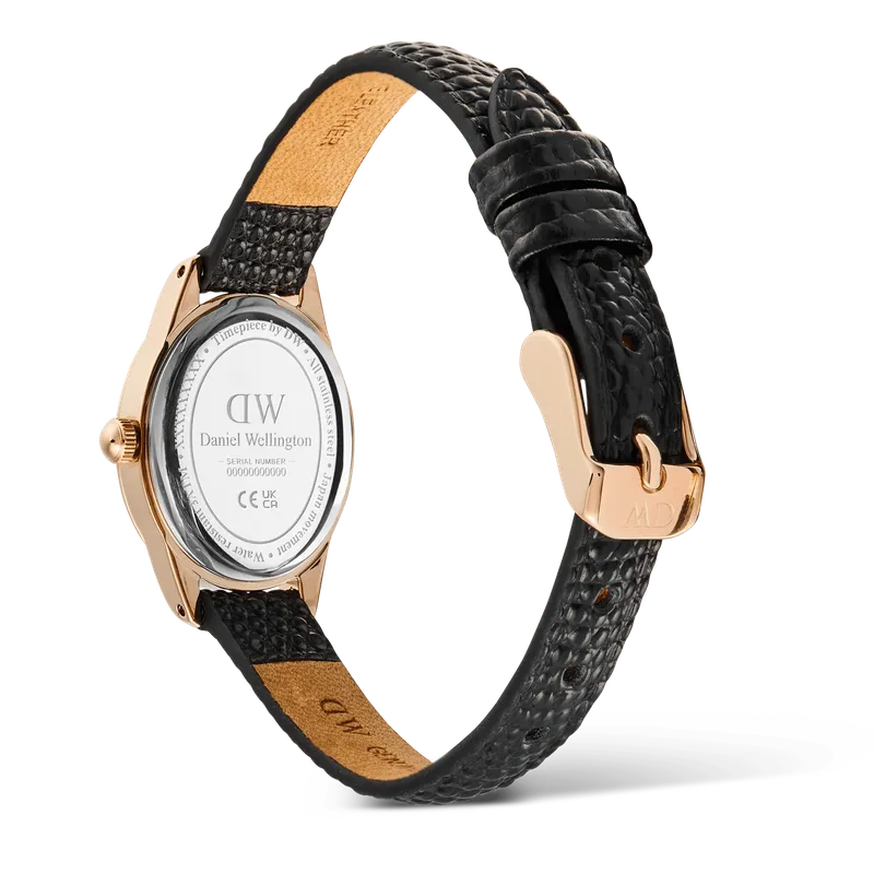 Daniel Wellington Ophelia Mini Black Lizard White Guilloché Rose Gold Watch