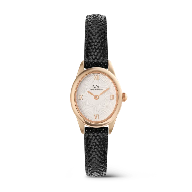 Daniel Wellington Ophelia Mini Black Lizard White Guilloché Rose Gold Watch