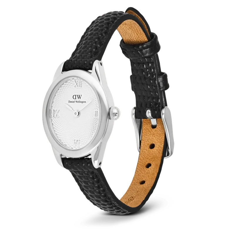 Daniel Wellington Ophelia Mini Black Lizard White Guilloché Silver Watch