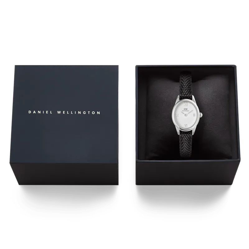 Daniel Wellington Ophelia Mini Black Lizard White Guilloché Silver Watch