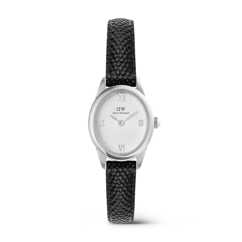 Daniel Wellington Ophelia Mini Black Lizard White Guilloché Silver Watch