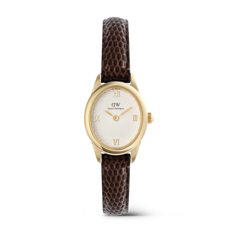 Daniel Wellington Ophelia Mini Dark Brown Lizard White Guilloché Gold Watch
