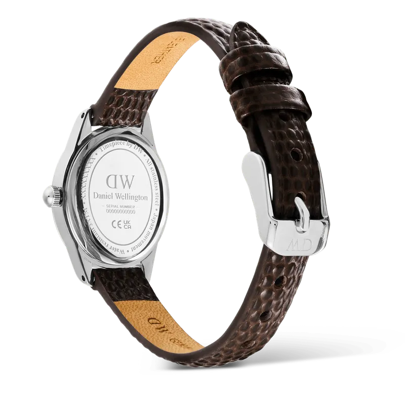 Daniel Wellington Ophelia Mini Dark Brown Lizard White Guilloché Silver Watch