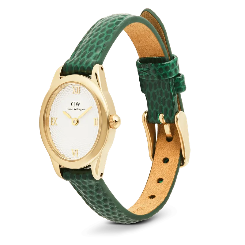 Daniel Wellington Ophelia Mini Green Lizard White Guilloché Gold Watch