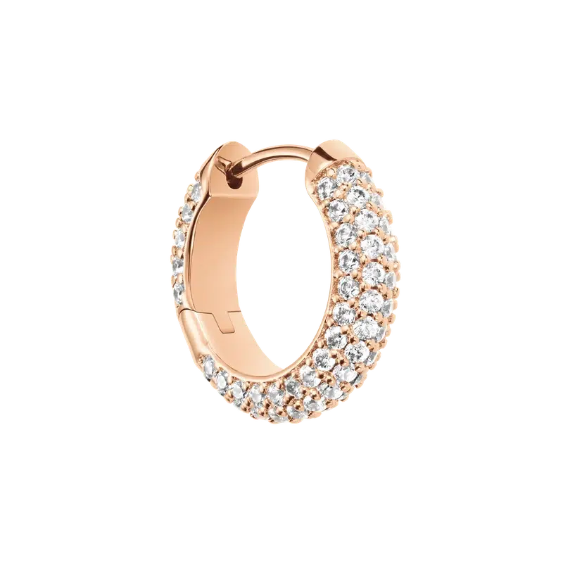Daniel Wellington rose gold hoop earrings featuring a sparkling pavé crystal setting and a secure hinge lock.