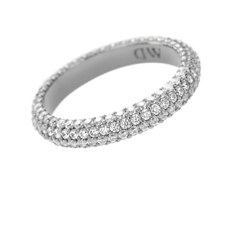 Daniel Wellington Pavé silver ring featuring rhodium-plated brass and sparkling claw-set crystals for a radiant stack.