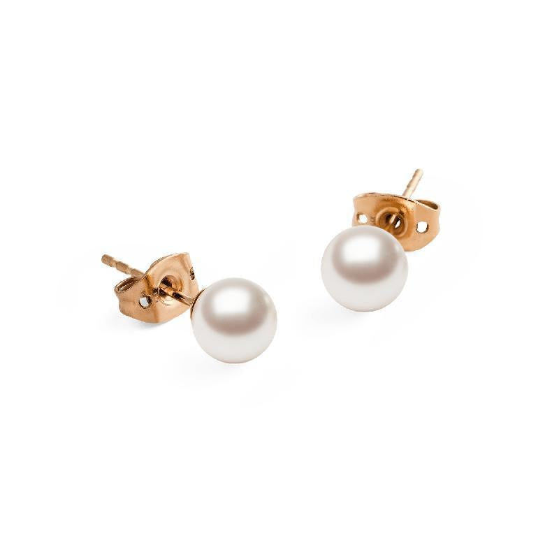 Elegant 6mm Swarovski glass pearl stud earrings in a refined rose gold setting for a timeless, luminous look.